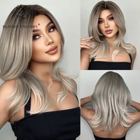 blonde unicorn synthetic wig natural short bob wig ombre grey to blonde wavy hair with bangs for women heat resistant daily use