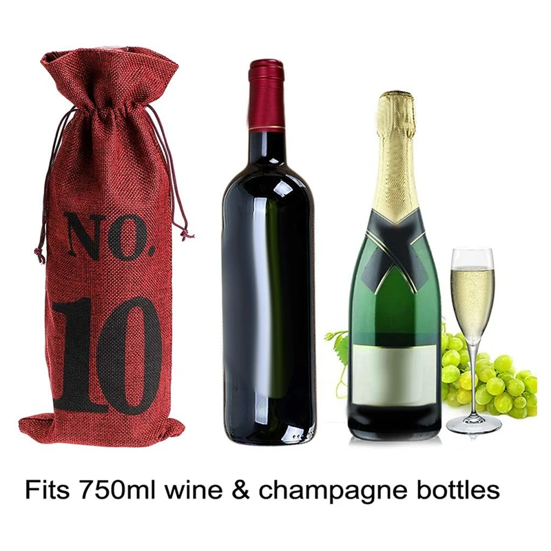 1 To 10 Burlap Wine Bags Blind Wine Tasting,Wine Bags Wedding Table Numbers,Wine Tasting Bags,Party,Christmas,10 Pcs,Red images - 6