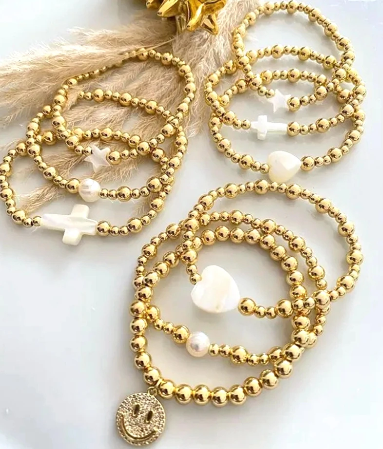 

5Pcs Hight Quality Gold Plated Beads Bracelets Jewelry Luxury Good Shell Star Heart Cross Bracelet for Women Daily Pulseras