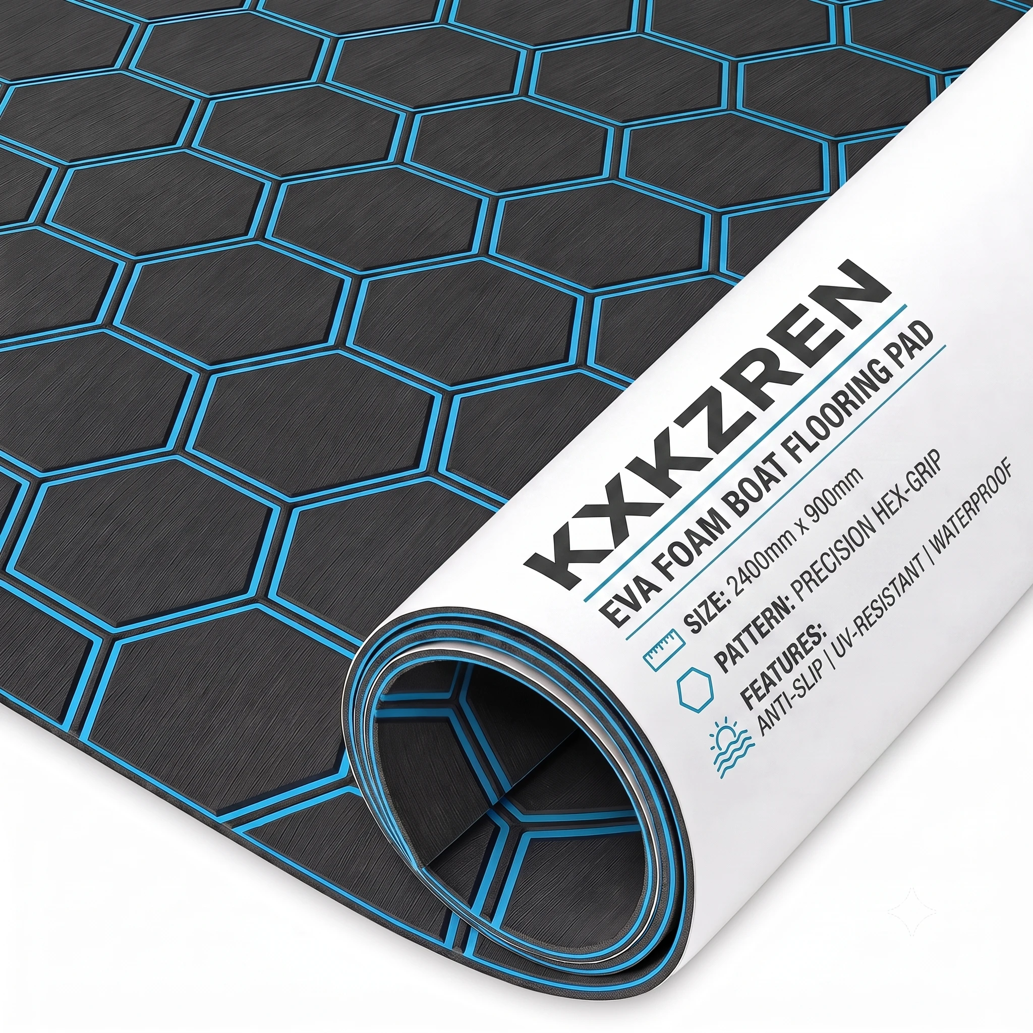 Фото KXKZREN 2400x900 мм Напольное покрытие из ЭВА-пены для лодок, морской настил, шестиугольные нескользящие самоклеящиеся коврики для яхт, автодомов и лодок №1