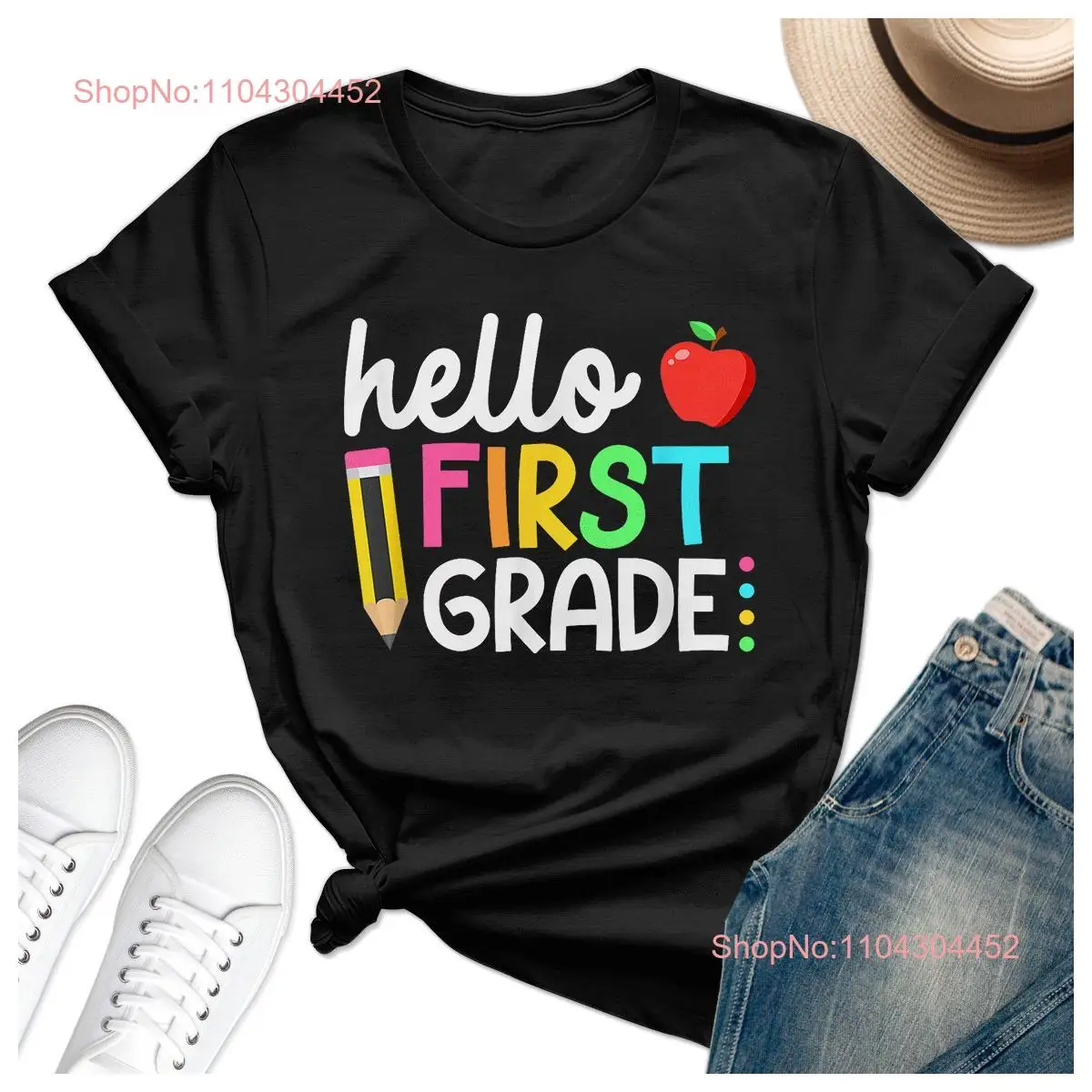 Футболка Hello First Grade Team 1st Back To School Teacher Kids Women Girl с длинными или короткими рукавами