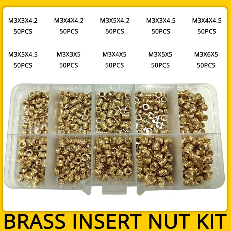 

Threaded Inserts M2 M2.5 M3 M4 M5 M6 Heat Set Insert Nut Brass Hot Melt Knurled Double Twill Embedment Copper Nut Assortment Kit