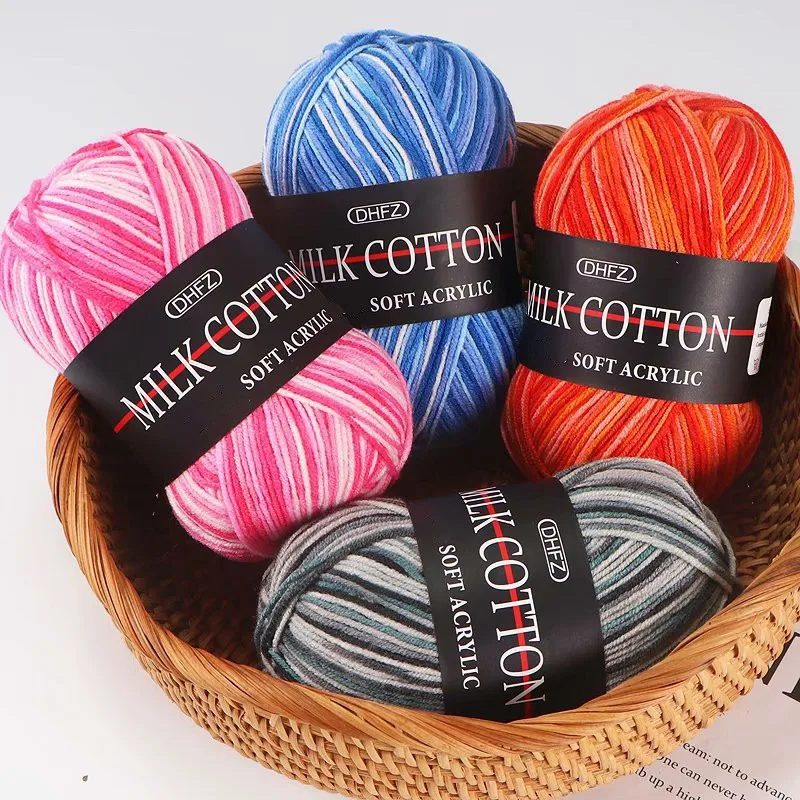 5 Balls Milk Cotton Knitted Yarn for Crochet 3 Strands Color Gradient Croche Knitting Needles Puffy Yarn With Loops Threads Wool
