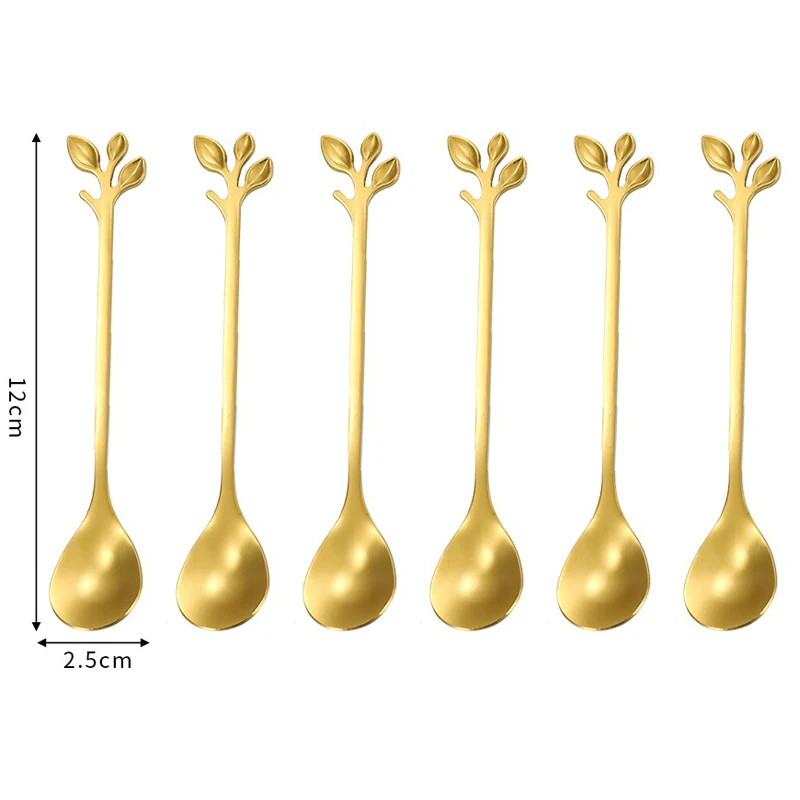 

6 шт., Золотая кофейная ложка из нержавеющей стали, чайная ложка, сувенирная ложка, десертная посуда, кухонные подарки, набор столовых приборов, украшение CJCC03