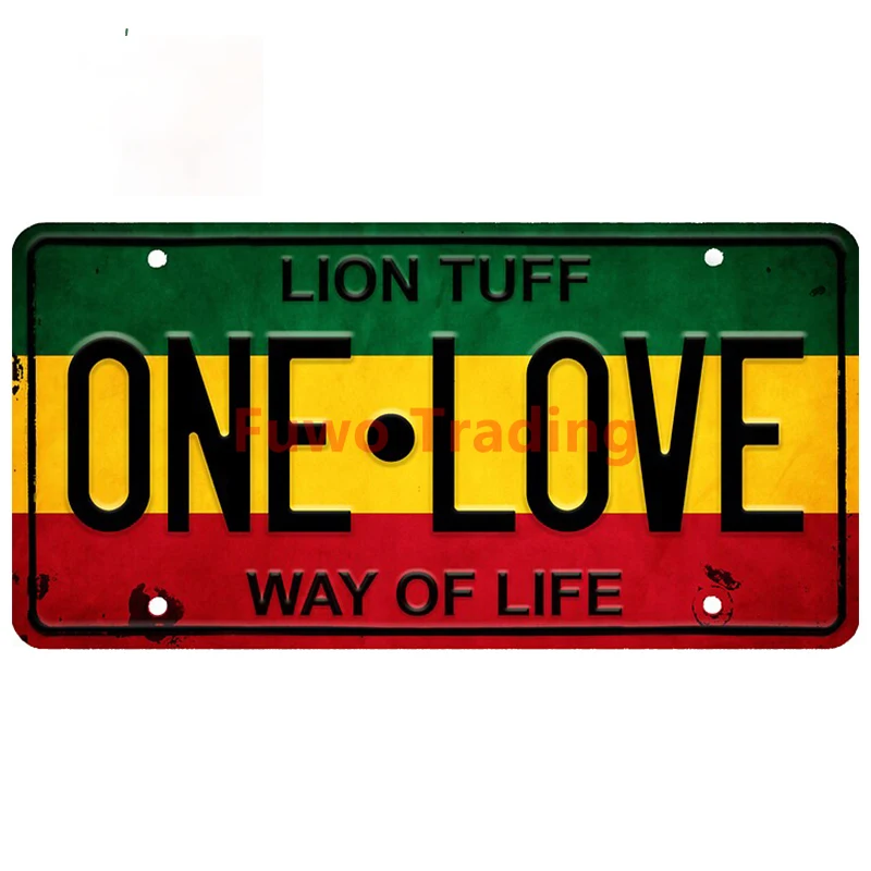 

Fuwo Trading Vintage Rasta License Plate ONE LOVE Vinyl PVC Waterproof Car Stickers Refrigerator DIY Decal Surfboard Decoration