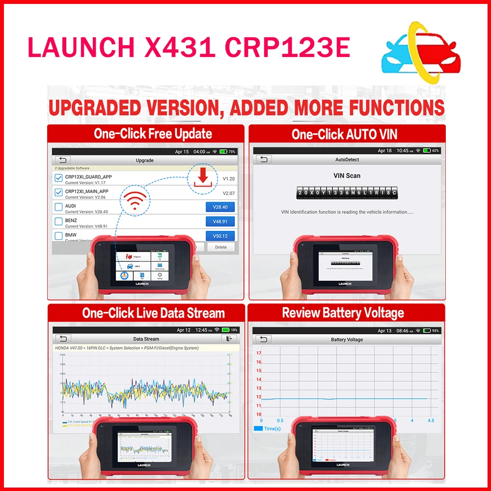 

LAUNCH X431 CRP123E Car OBD2 Diagnostic Tools Automotive OBD Scanner ABS SRS Airbag Engine AT SAS OIL Brake Reset Free Update