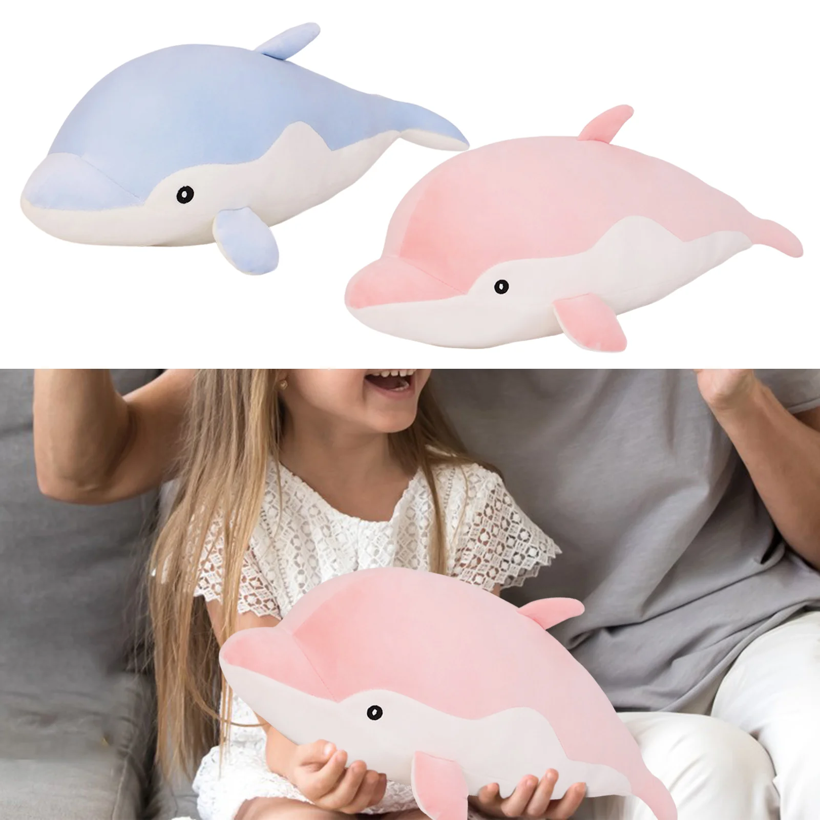 

Dolphin Plush Toys Kawaii Soft Stuffed Animals Pillow Doll Christmas Birthday Gift For Girls Boys Babies (19 Inches Blue/Pink)