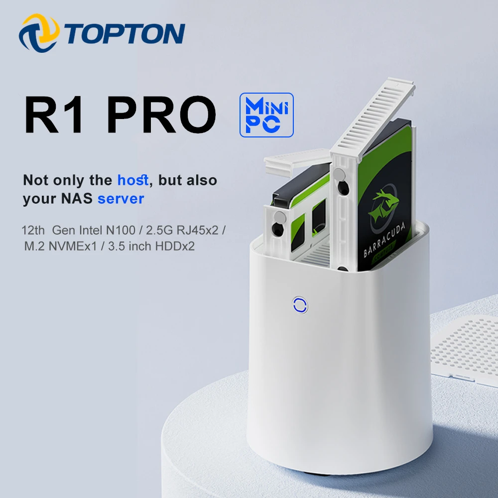 Сетевой маршрутизатор Topton 2-Bay NAS R1 PRO Intel N100 мини-ПК 12-го поколения 2x i226-V 2 5G сетевое
