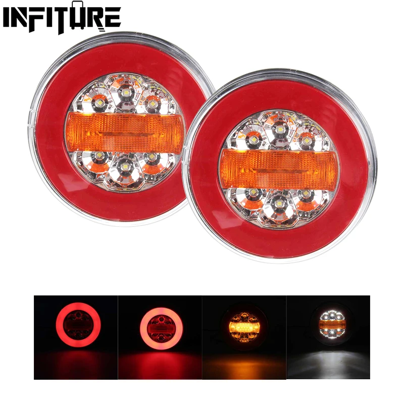 2Pcs Round LED Truck Tail Light 12V 24V Dynamic Running Turn Signal Rear Lamp Trailer Brake Lights Pickup Car Tractor Taillights |