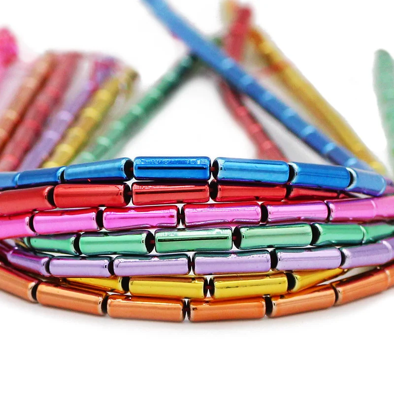 

Длинные круглые бусины BTFBES с нанопокрытием из гематита, цилиндрические бусины из натурального камня, бусины россыпью для изготовления ювел...