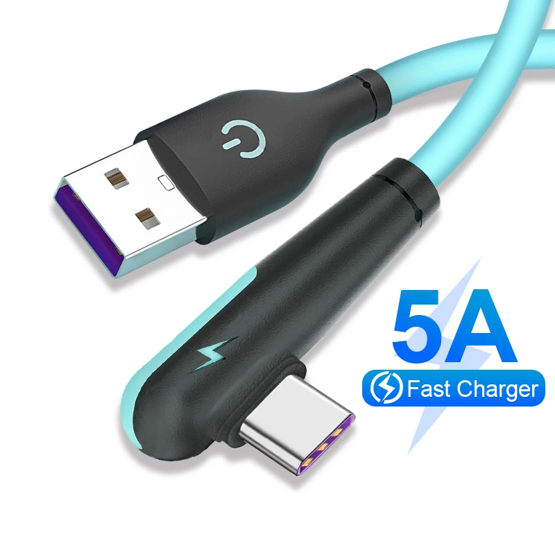 

90 Corner 5A USB Type C Cable 1m 2m Fast Charging Phone Charger For Huawei P30 P40 Mate 20 Xiaomi 9 Supercharge QC3.0 USB C Cabo