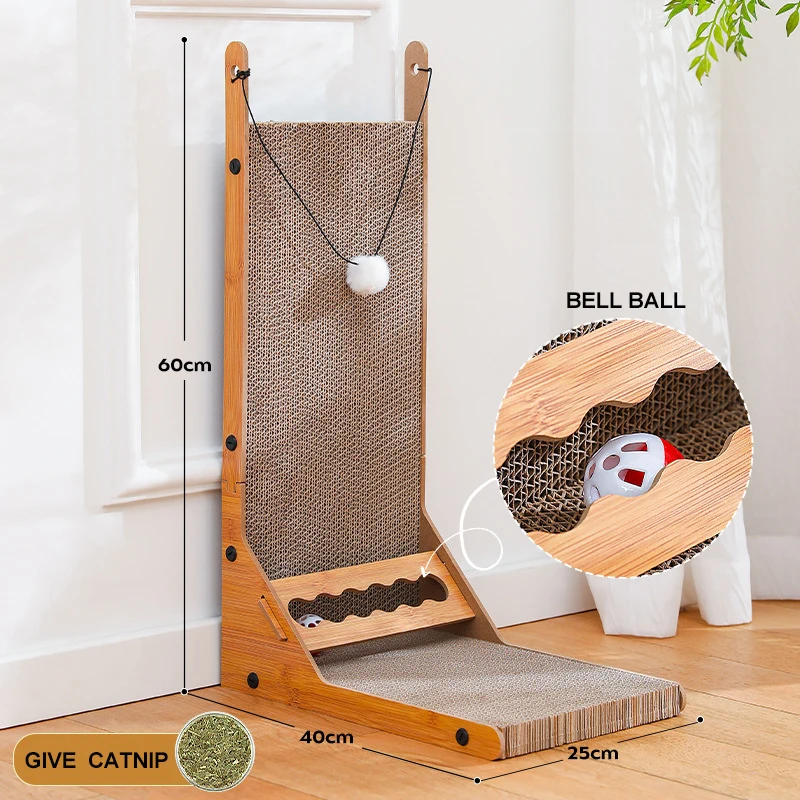 L-shaped Cat Scratcher with Interactive Toys Healthy Corrugated Paper Scratcher Cardboard Wooden Cats Grinding Claws Products L-shaped Cat Scratcher with Interactive Toys Healthy Corrugated Paper Scratcher Cardboard Wooden Cats Grinding Claws Products