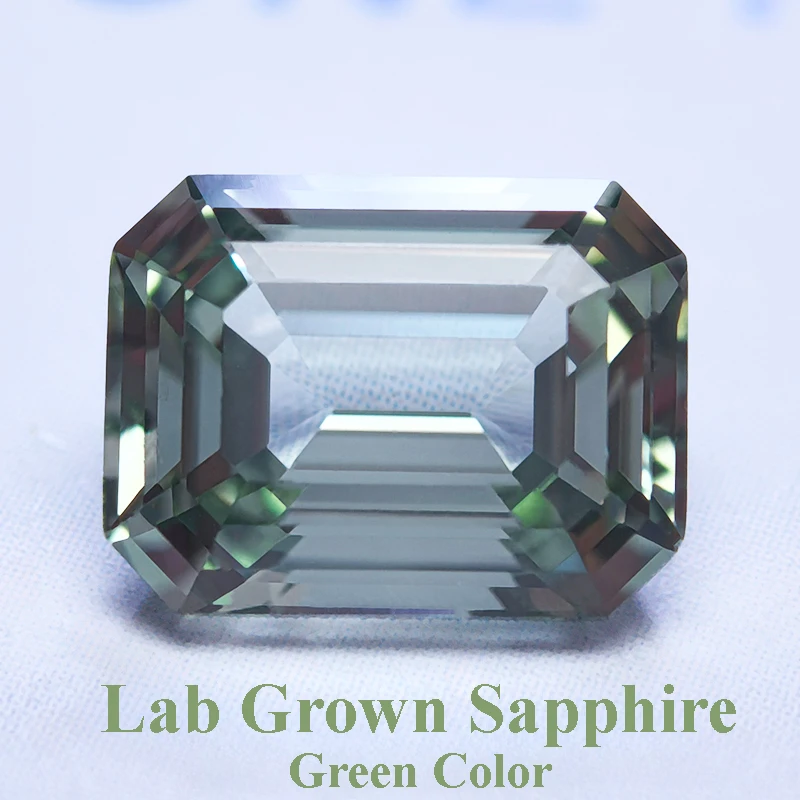 Выращенный в лаборатории сапфир изумрудная огранка драгоценный камень зеленого