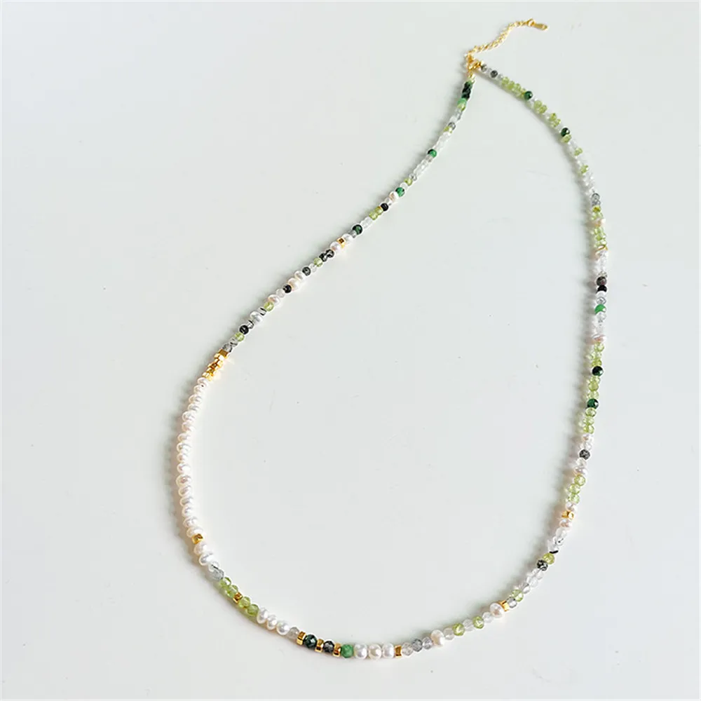 Ожерелье женское из натуральных жемчуга, нефрита ксюяня и перидота, серебро 925 пробы, винтажный национальный тренд, универсальное нишевое ожерелье для клавикулы.