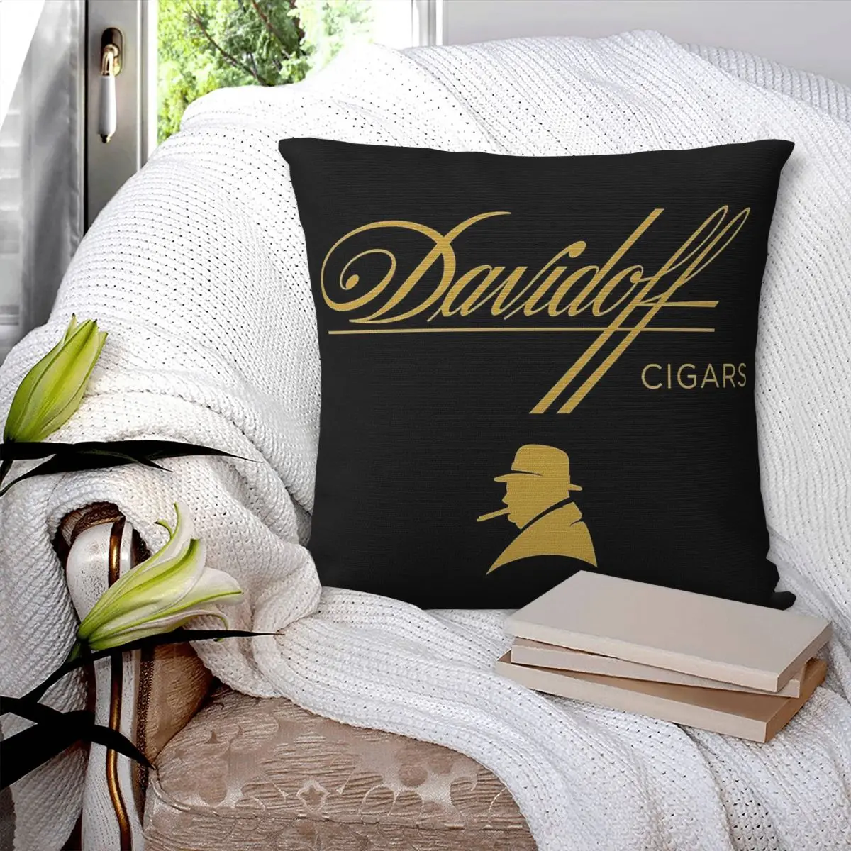 Фото Чехол для подушки Davidoff Cigars Black из полиэстера, льна и бархата, креативный, на молнии, декоративный, для кровати №3
