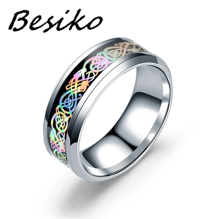 Кольцо Besiko диаметром 8 мм из нержавеющей стали с разноцветным рисунком дракона