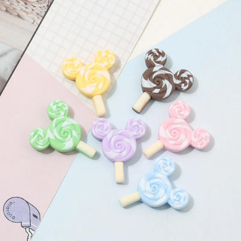 

10Pcs Cartoon Mouse Head Lollipop Flatback Resin Cabochon Hair Bow Center DIY Embellishments for Scrapbooking Phone Deco