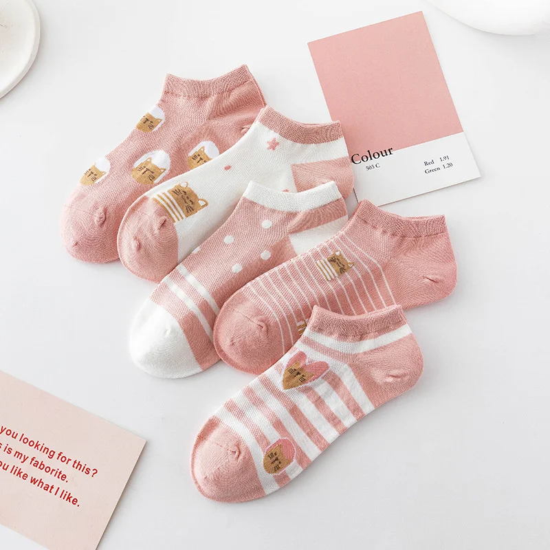 5pairs/lot Socks Women's Spring And Summer Cut Socks Leisure Cartoon Boat Socks Wholesale Promotion