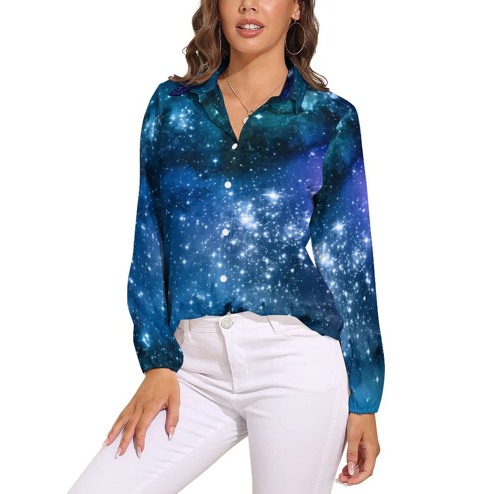 

Блузка для влюбленных Galaxy, блузка с длинным рукавом, звездное, космическое, голубое небо, в эстетике, Повседневная рубашка оверсайз, одежда с графическим принтом, подарок на день рождения