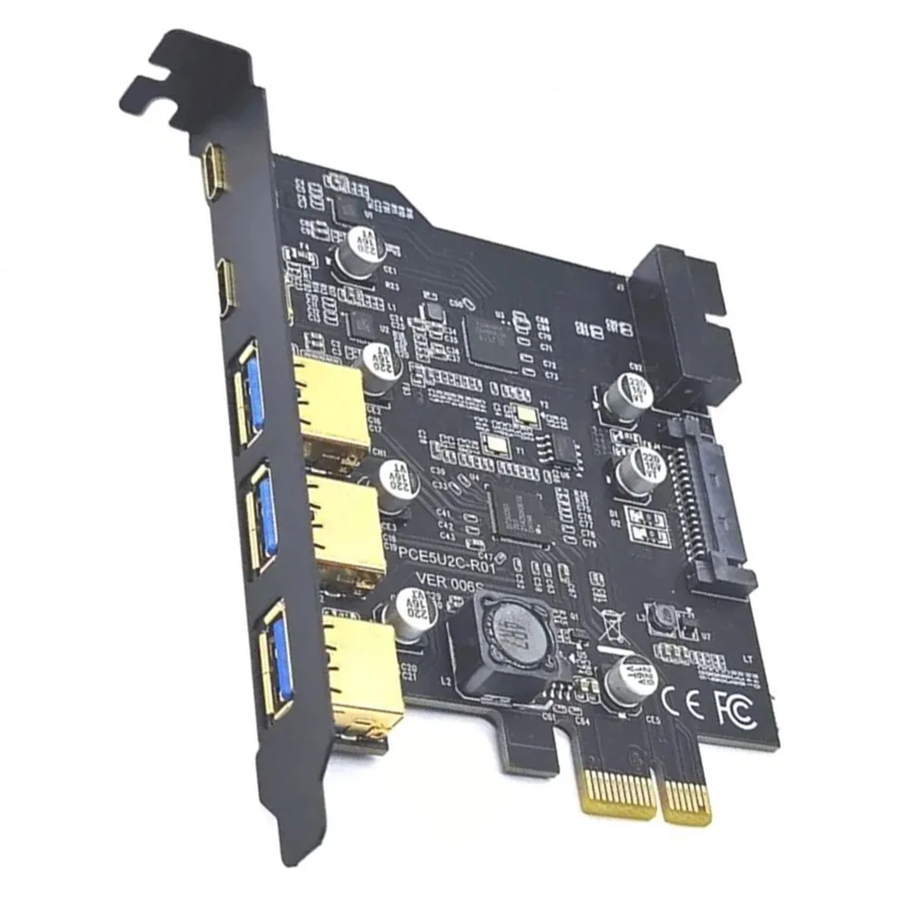 Фото USB-карта расширения USB 3.2 Gen1 5Gbps с 2 портами USB-C, 3 портами USB-A и 19-контактным внутренним разъемом для настольных компьютеров №5