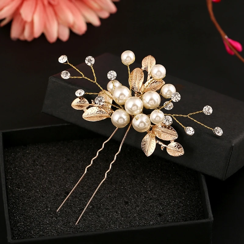 

Handmade Faux Pearl Flower Hair Pins Jewelry Hair Ornaments Wedding Bridal Clip Side Combs U Shape Barrette for Female