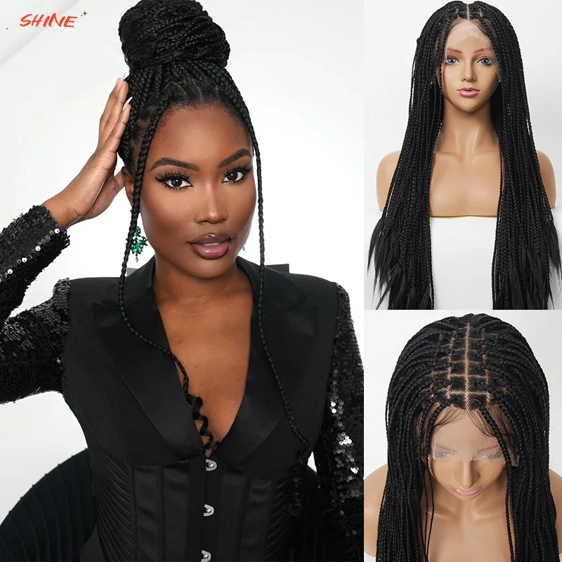 13x6 Lace Front Box Knotless Braids Wig With Baby Hair Straight Braided Wigs For Black Women Synthetic Lace Frontal Women's Wig