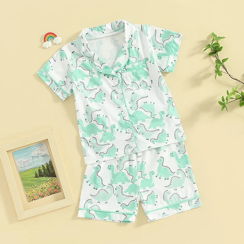 Пижамный комплект для девочек и мальчиков рубашка с коротким рукавом принтом