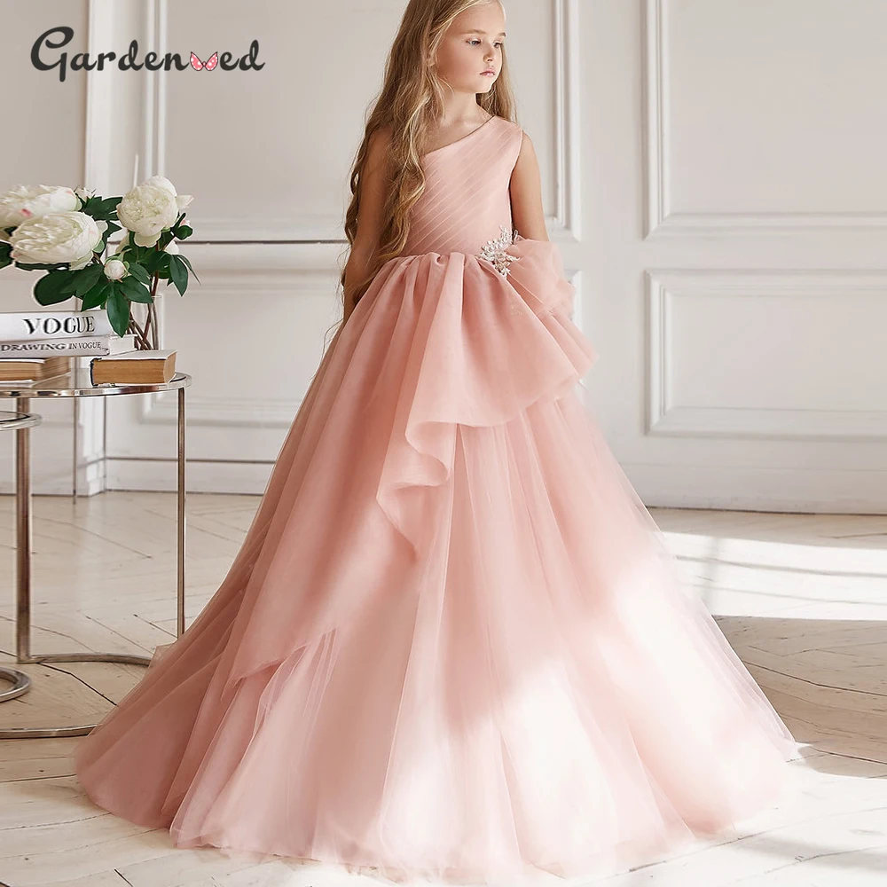 

Gardenwed Flower Girl Dress Tulle Puffy Sleeves Princess Girl Dress Pink Layers Child Party Birthday Dresses First Communion