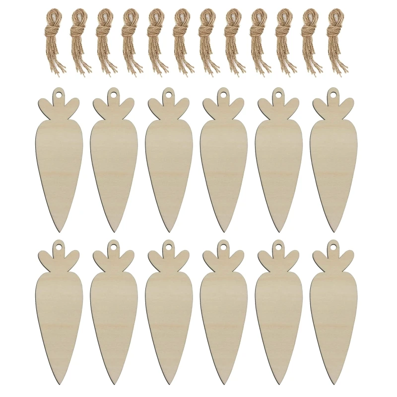 

Easter Wooden Pendants 12Pcs Wood Blank Carrot Pendant with Rope for DIY Easter Day Home Party Colorful Painting