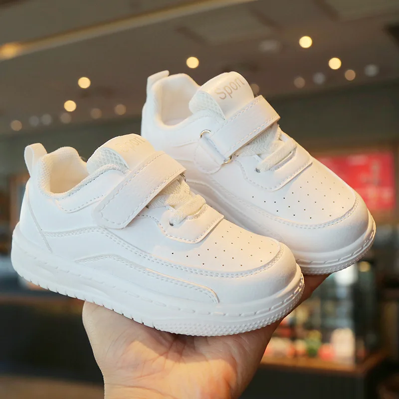 

Детская кожаная обувь на платформе, модные белые кроссовки на массивном каблуке, повседневная спортивная обувь на плоской подошве, детская брендовая Дизайнерская обувь G02142