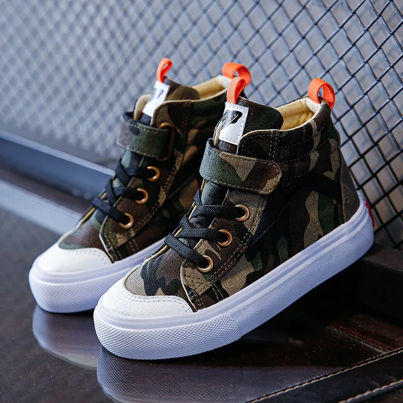 2023 Autumn New Camouflage Style Boys and Girls Children Canvas Shoes High-top Children Flats Hot Fashion 25-37 All-match enlarge