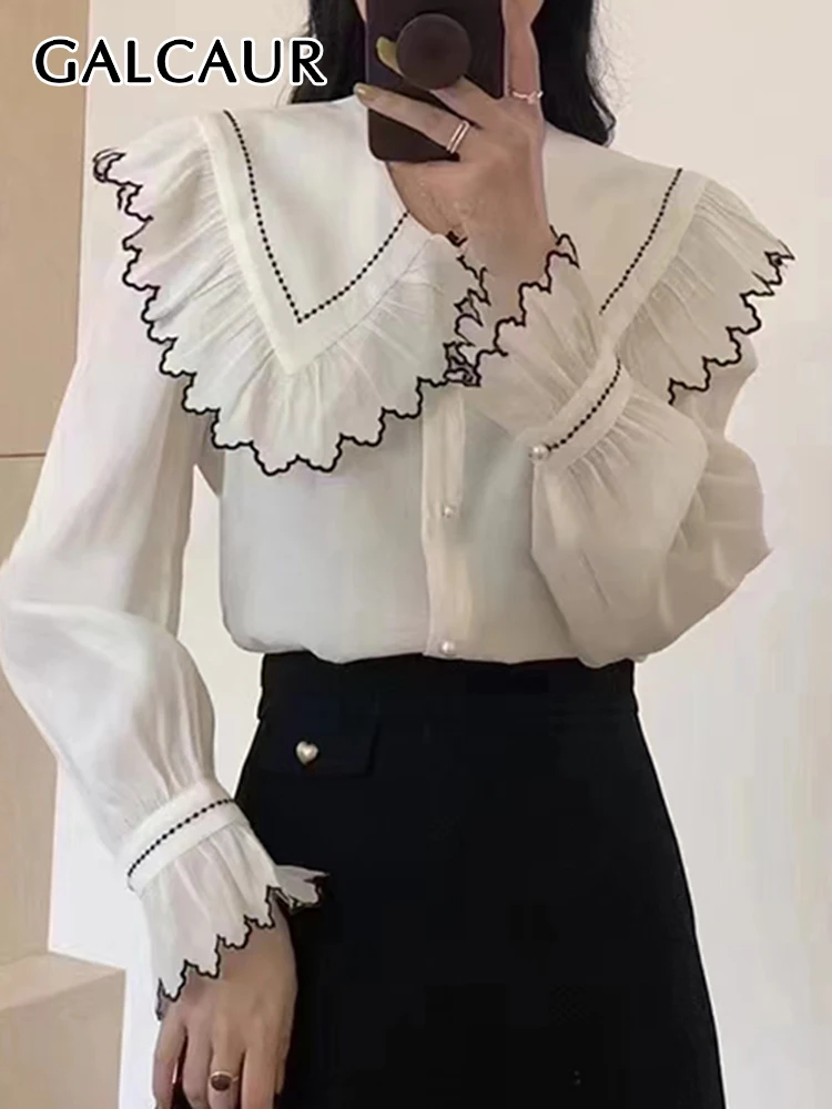 

Блузка женская с вышивкой и длинным рукавом, составного кроя