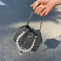 pearl pendant fashion bright diamond shoulder messenger handbag womens bag 2022 summer new niche design all match bucket bag
