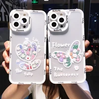 fashion cute flowers butterfly clear phone case for iphone 13 pro max 12 11 x xs xr 7 8 plus transparent soft shockproof cover