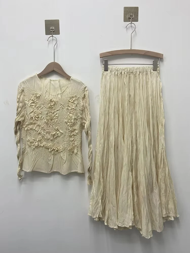 EGRM Miyake Плиссированный комплект из 2 предметов Нишевый дизайн Женские топы с