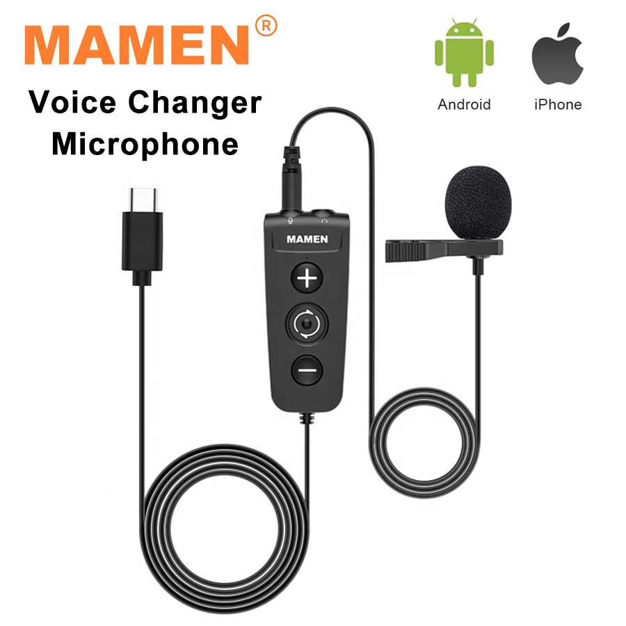 MAMEN Voice Changer Mic Type-C Plug Lavalier Microphone with 6 Sound Effects for Android iOS Smartphones Vlog Singing Recording