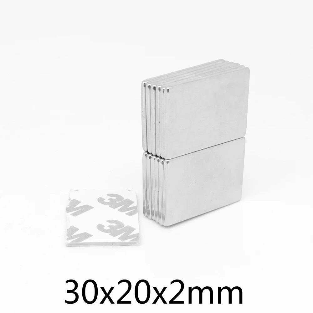 

2/5/10/20/30/50PCS 30X20X2mm Quadrate Rare Earth Neodymium Magnet With 3M Self - Adhesive 30*20*2 Strong Powerful Magnet 30x20x2