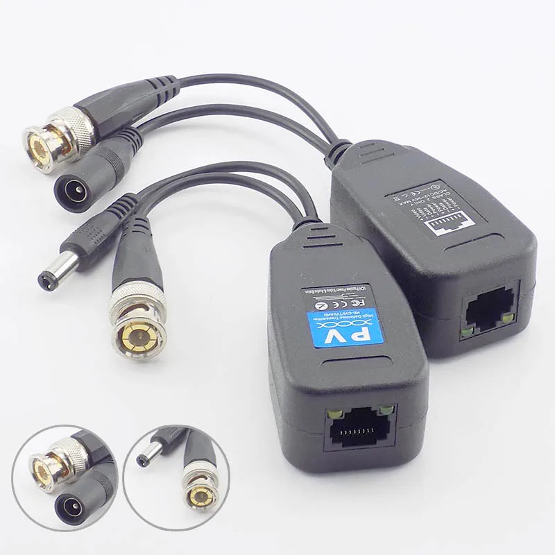 1/2/5 пар пассивных коаксиальных разъемов BNC Power Video Balun для приемопередатчика RJ45 DC