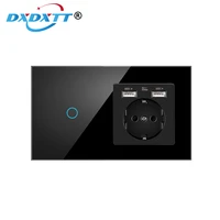 dxdxtt touch light switch sensor 220v with eu power wall usb sockets led sensor switches 123gang 1way crystal panel backlight