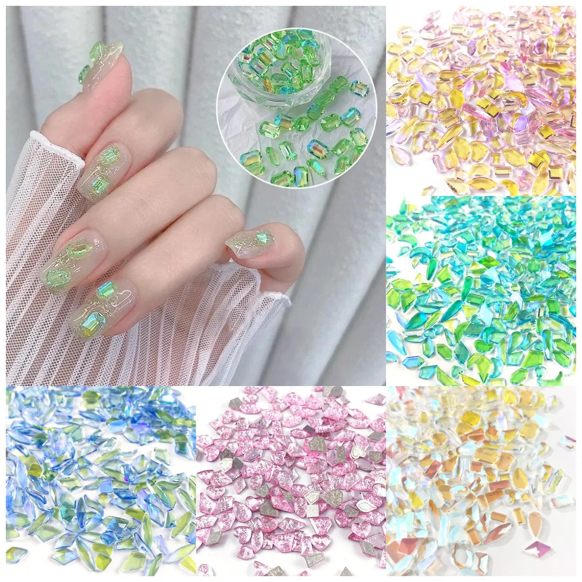 

100Pcs Crystal AB Nail Art Rhinestone Accessories Flat Glass Stone Strass Mixed Shape DIY Fashion 3D Fingernail Decoration