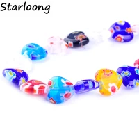 36pcsstring 10mm colors mixed heart shape flower flat lampwork glazed glass beads for bracelet necklace diy jewelry making