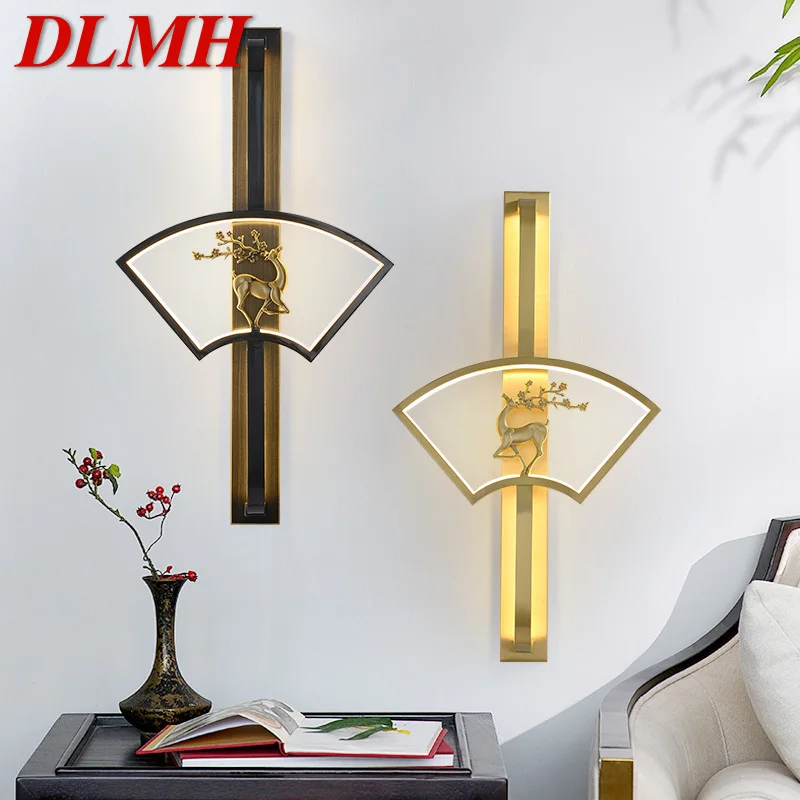 

DLMH Contemporary Wall Lamp LED Vintage Brass Creative Deer Fan-Shaped Sconce Light for Home Living Room Bedroom Decor