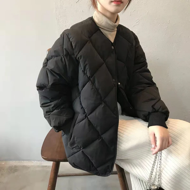 Solid Color Retro Cotton Coat Women's Diamond Lattice Fashion Simple Loose Casual Winter New Quilted Top Coat Women's Tide enlarge