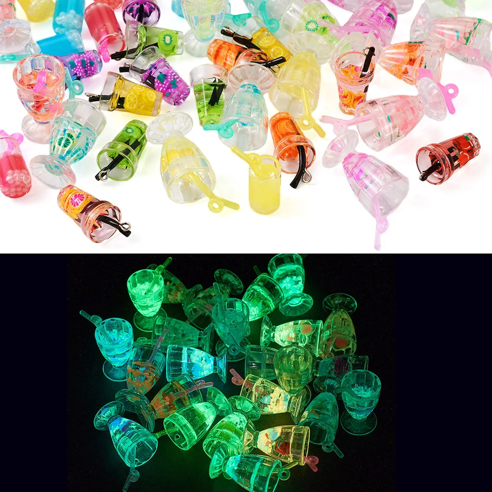 60Pcs Luminous Drink Bottle Floating Charms Diy Keychain Earings Jewelry Resin Glass Cup Pendant Hanging Accessories