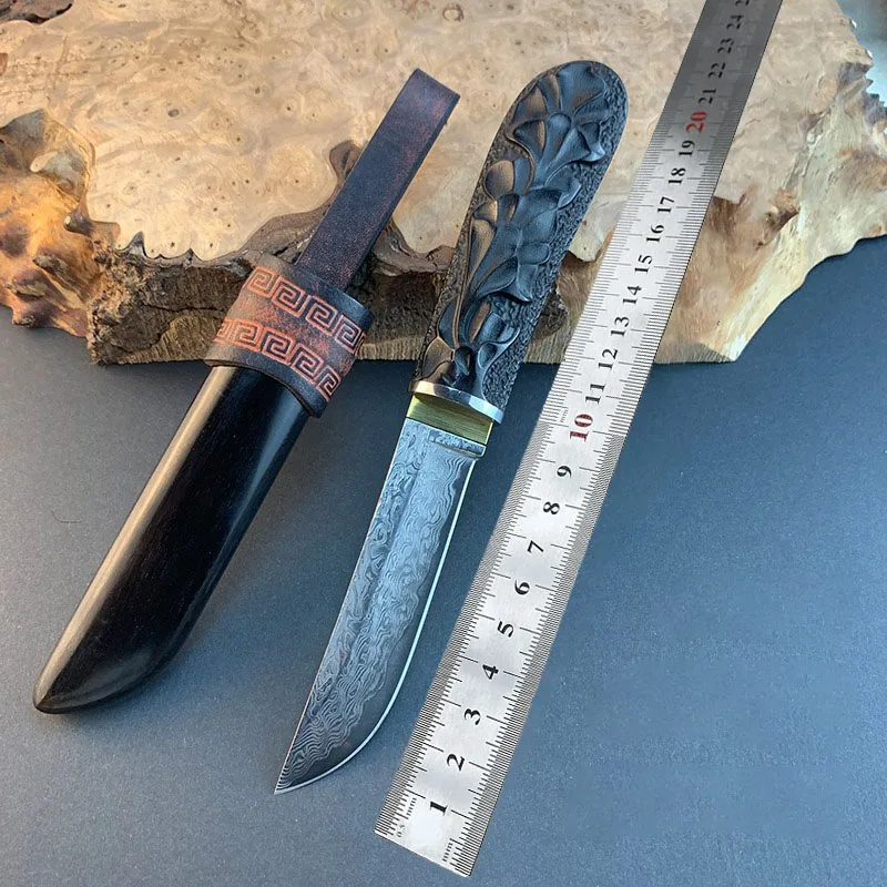 Нож из дамасской стали с фиксированным лезвием VG10 черное дерево ручка для резьбы