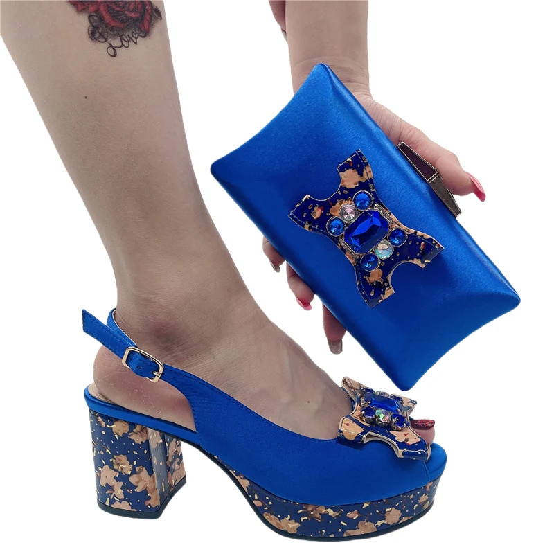 2023 African Women's Evening Shoe for the Wedding Fashion Platform Pump Block Heel Comfortable Party Women Shoes and Bags Set