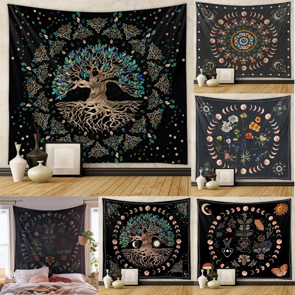 

Tapiz bohemio de Mandala, colgante de pared de fase lunar, alfombra decorativa para dormitorio, sala de estar, arte, decoración