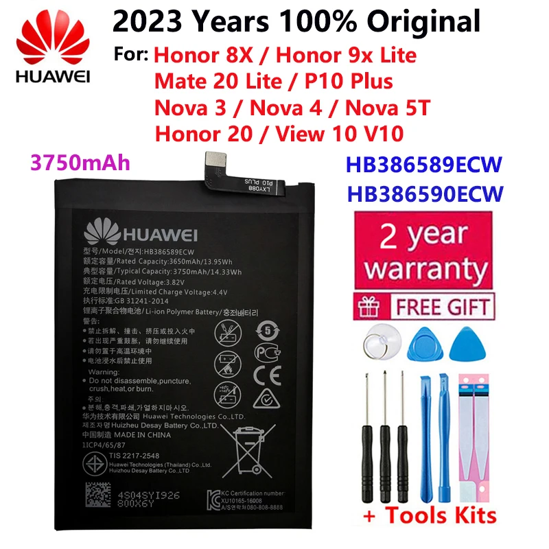 

Hua Wei Original HB386589ECW 3750mAh Rechargeable Phone Battery For Huawei Honor 8X P10 PLUS View 10 Mate 20 Lite Nova 3 4 5T