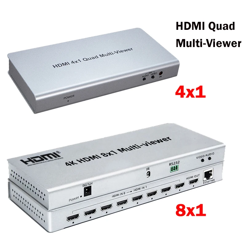 

4K HDMI 8x1 Multi-viewer Switcher 8 In 1 Out Seamless Switch 4x1 Quad Multi Viewer 4 Channel Screen Divider PC Video Converter
