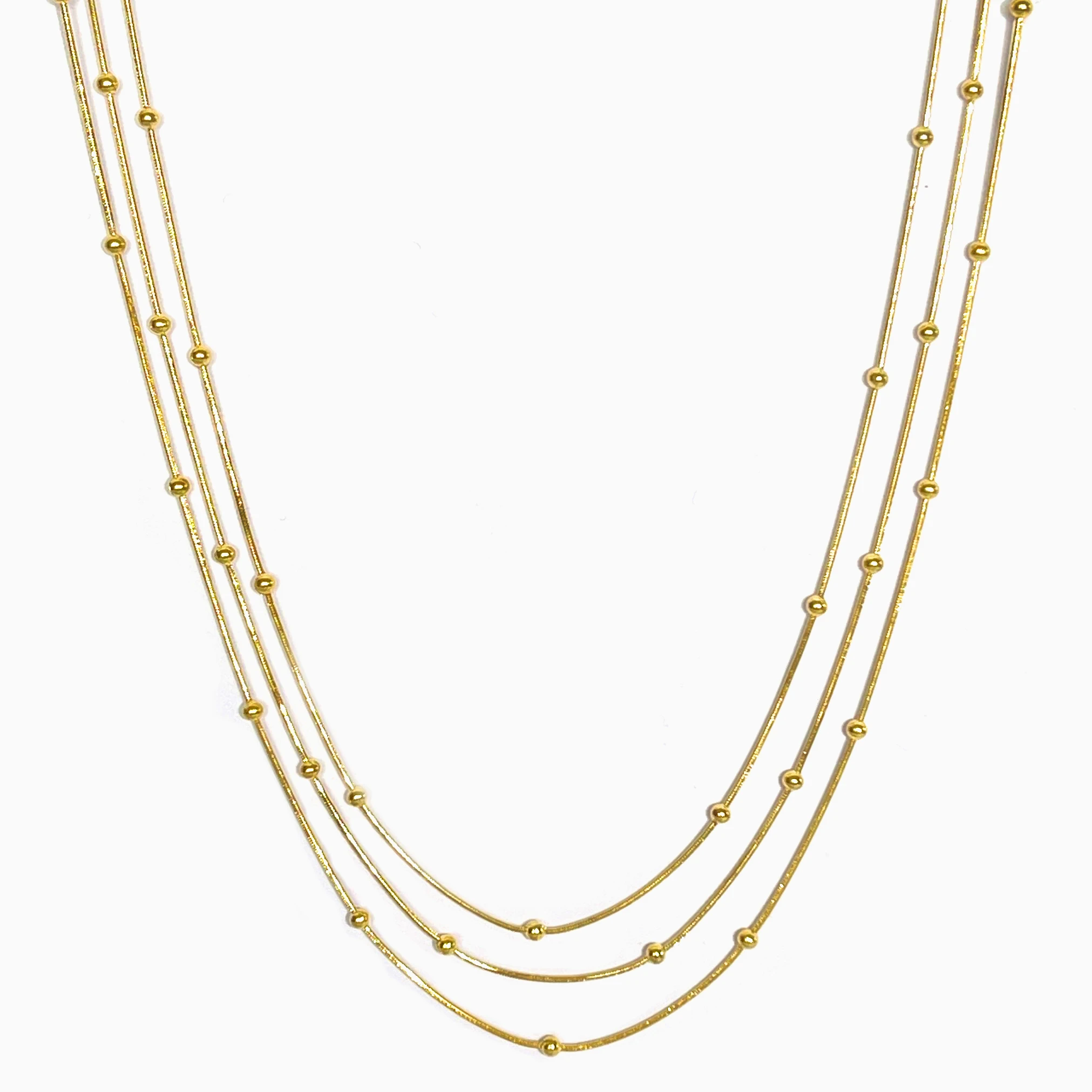 

Peri'sbox 316L Stainless Steel 18K Pvd Plated Bead Snake Chain Triple Layer Necklace for Women Minimalist Jewelry Non Tarnish